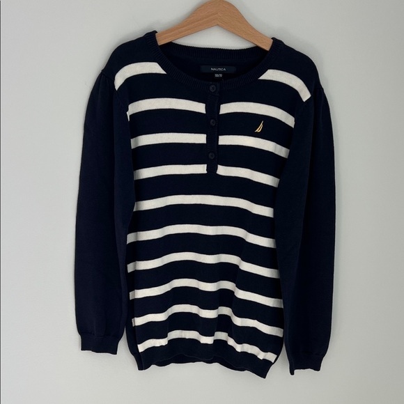 Nautica Other - Nautica Navy and White Striped Crewneck Henley Sweater NWT